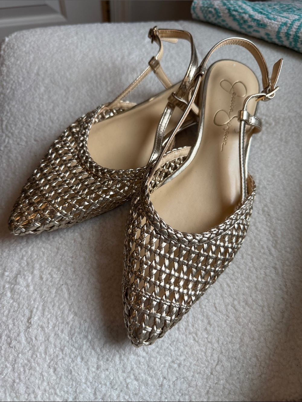 Jessica Simpson Metallic Gold Woven Slingback Flats